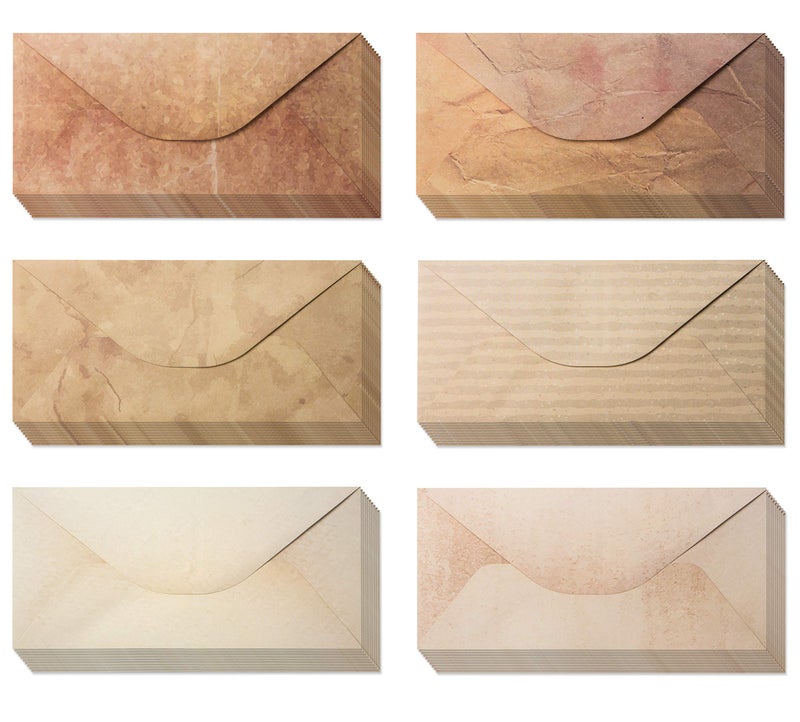 Bargain Paradise ã€Pack 48 ã€‘Vintage Style Envelopes - Classic Aged Envelopes in 6 Unique Designs - Old Looking Antique Looking- 4 x 8.7 inches (48 Pack) - Image 1